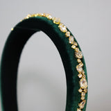Green Velour Studs Slender Headband