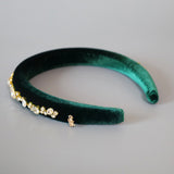 Green Velour Studs Slender Headband