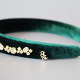 Green Velour Studs Slender Headband
