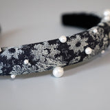 Slender Headband Flower Denim Pearl