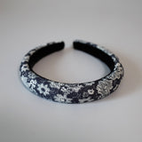 Slender Headband Flower Denim Blue Heart
