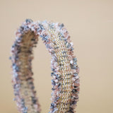 Frills Pink Gray Tweed Headband No Studs