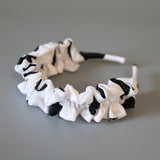 Wide Gather Headband White Black Dot