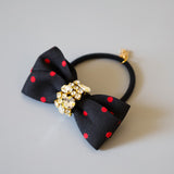Black Red Dot Gold Studs Hair Pony