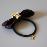 Black Red Dot Gold Studs Hair Pony