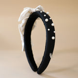Slender Headband White Ribbon Pearl