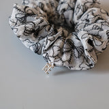 White Black Ribbon Mini Scrunchie