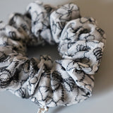 White Black Ribbon Mini Scrunchie