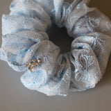 White Blue Ribbon Mini Scrunchie