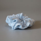 White Blue Ribbon Mini Scrunchie