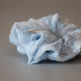 White Blue Ribbon Mini Scrunchie