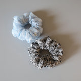 White Blue Ribbon Mini Scrunchie