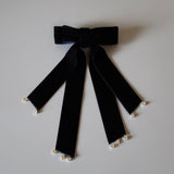 Velvet Big Ribbon Navy Barrette