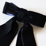 Velvet Big Ribbon Navy Barrette