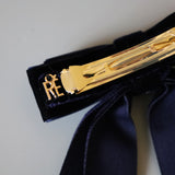 Velvet Big Ribbon Navy Barrette