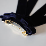 Velvet Big Ribbon Navy Barrette