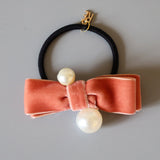 Velvet Ribbon Pink Pearl Hair Pony
