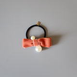Velvet Ribbon Pink Pearl Hair Pony