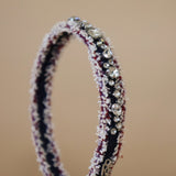 Narrow Headband Pink Red Denim Studs