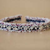 Narrow Headband Pink Red Denim Studs
