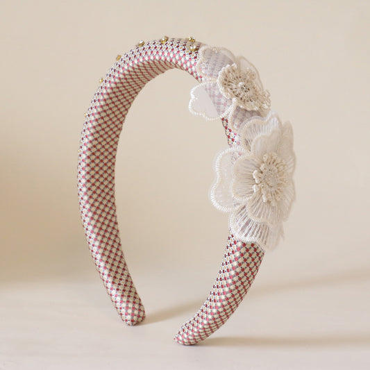 Slender Headband White Pink Flower