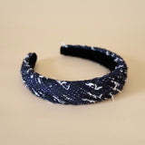 OG Headband Black Navy Tweed No Studs