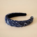 OG Headband Black Navy Tweed No Studs