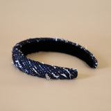 OG Headband Black Navy Tweed No Studs