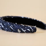 OG Headband Black Navy Tweed No Studs