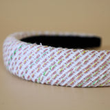 OG Headband White Pink Tweed No Studs