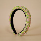 Slender Headband Green Pink Tweed No Studs