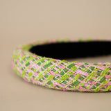 Slender Headband Green Pink Tweed No Studs