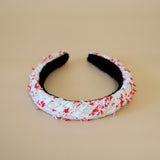 Slender Headband White Red Tweed No Studs