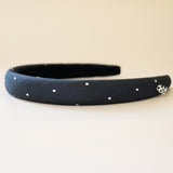 Slender Headband Navy Black Dot No Studs