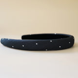 Slender Headband Navy Black Dot No Studs
