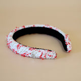Slender Headband White Red Tweed No Studs