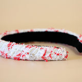 Slender Headband White Red Tweed No Studs