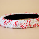 Slender Headband White Red Tweed No Studs