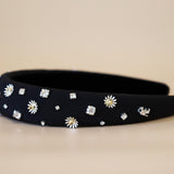 OG Headband Black Silver Flower