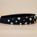 OG Headband Black Silver Flower
