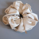 White Grey Silky Satin Scrunchie