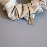 White Grey Silky Satin Mini Scrunchie