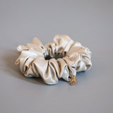 White Grey Silky Satin Mini Scrunchie