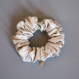 White Grey Silky Satin Mini Scrunchie
