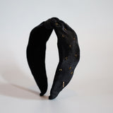 Black Velour Turban Headband Gold Studs