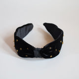 Black Velour Turban Headband Gold Studs