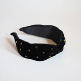 Black Velour Turban Headband Gold Studs