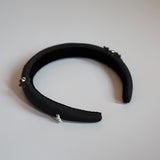 Slender Headband Black Flower Studs