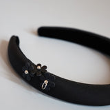 Slender Headband Black Flower Studs