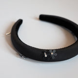Slender Headband Black Flower Studs